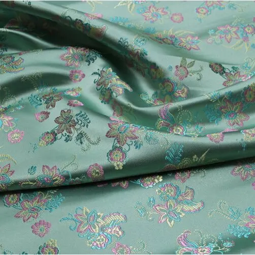Chinese-Style Silk Satin Embroidered Floral Fabric Decorated With Jacquard Brocade Fabric