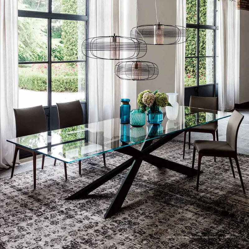 2020 Wholesale High Quality Luxury modern Dining Room glass Table with Chair full metal frame dining table and Chair