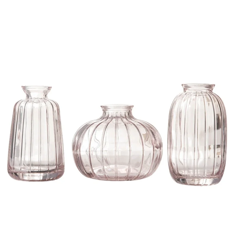 DESITA Factory Nordic Different Colors Vintage Round Small Glass Bud Vase For Flower Home Deco Wedding Table Decorative Set