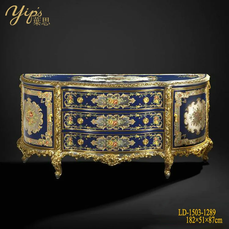 Yips LD-1503-1289 European Series Resin Carving Handpainted Floral Pattern Dinning-Room Luxury Buffet Cabinet