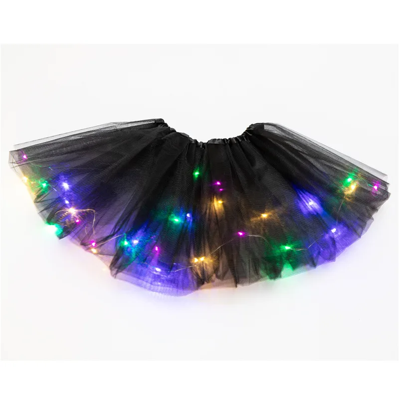 Fancy colorful pink red white short tulle luminous light skirts baby girls birthday party LED tutu skirt for kids