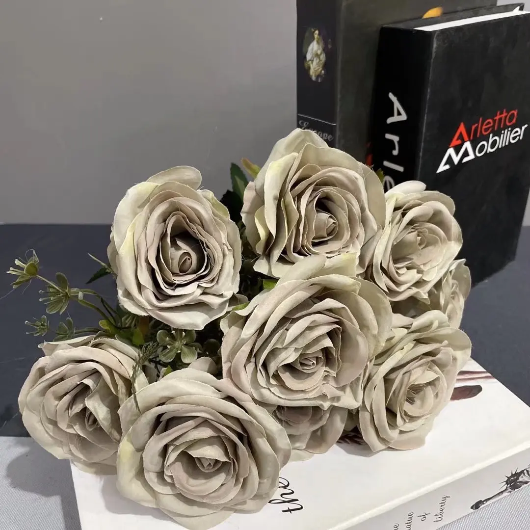 Beautiful bunch of flowers photo Rose artificial Flower Bunch Silk Customization New Rose Bouquet Flower Single Piece