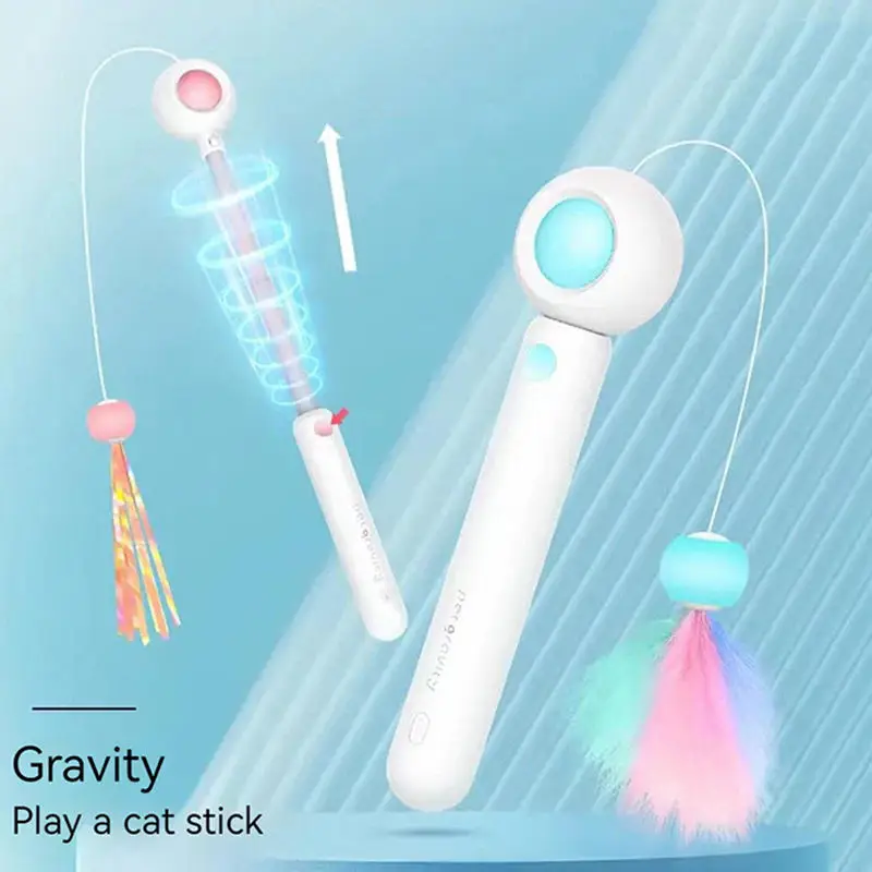 Hot new cat toys Retractable Fun cat teaser stick Cat interactive toy Feather toy with replaceable head