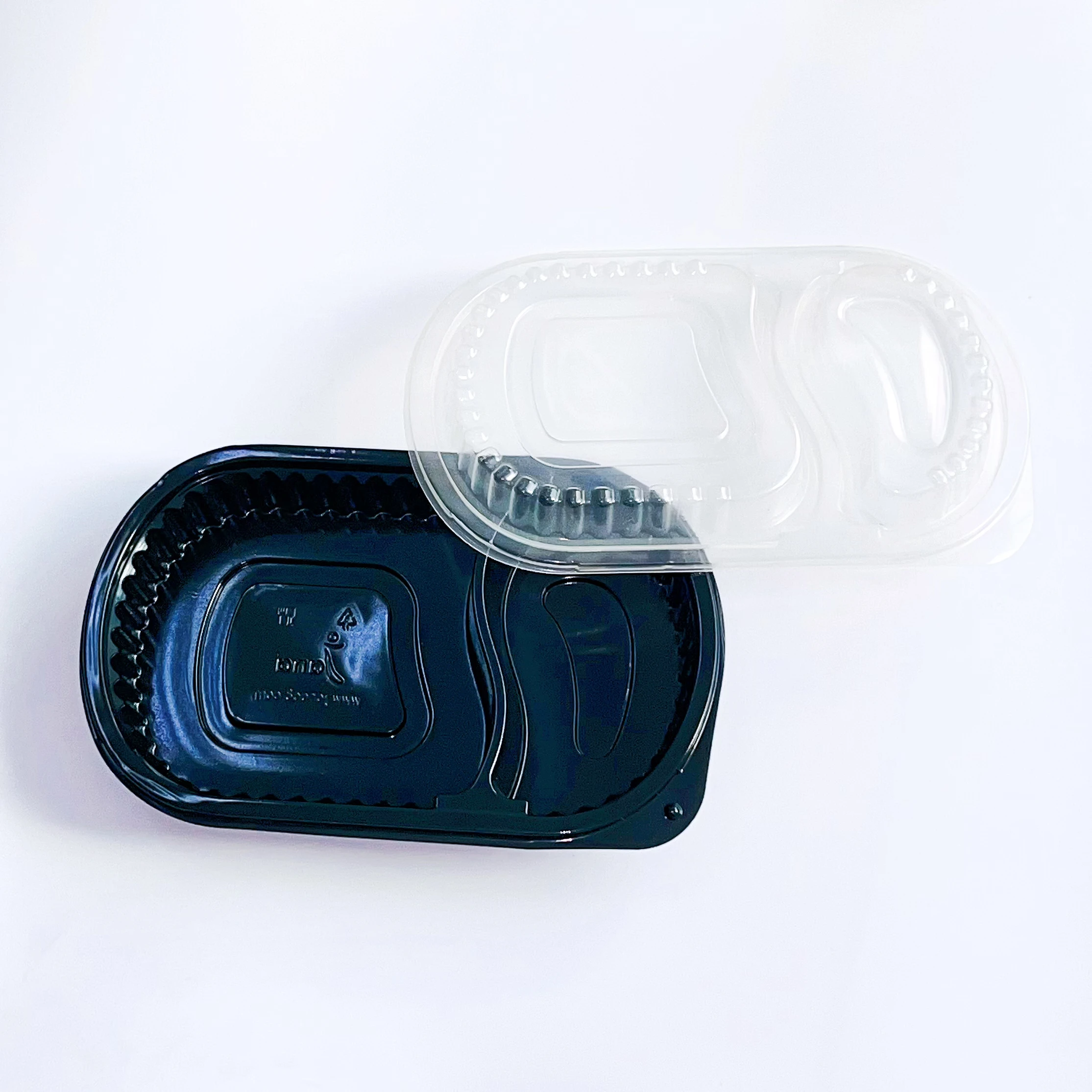The latest design black double lattice disposable plastic meal box is available for customization