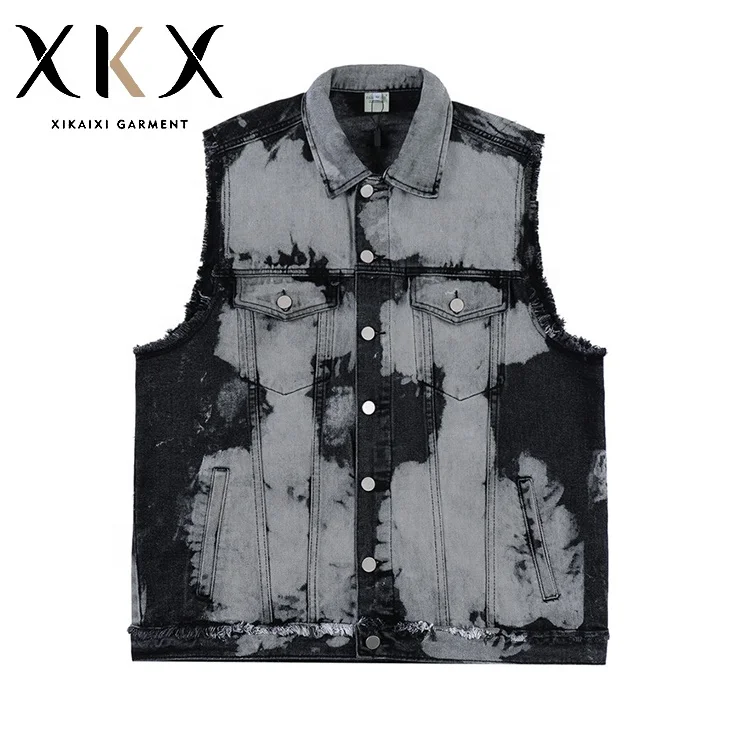 Потертый джинсовый жилет Tie Dye, Мужской Свободный жилет с лацканами, куртка без рукавов