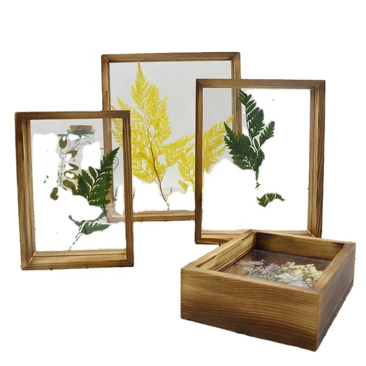 Transparent Double Sided Glass Picture Wooden Frame Glass Floating Photo Frame
