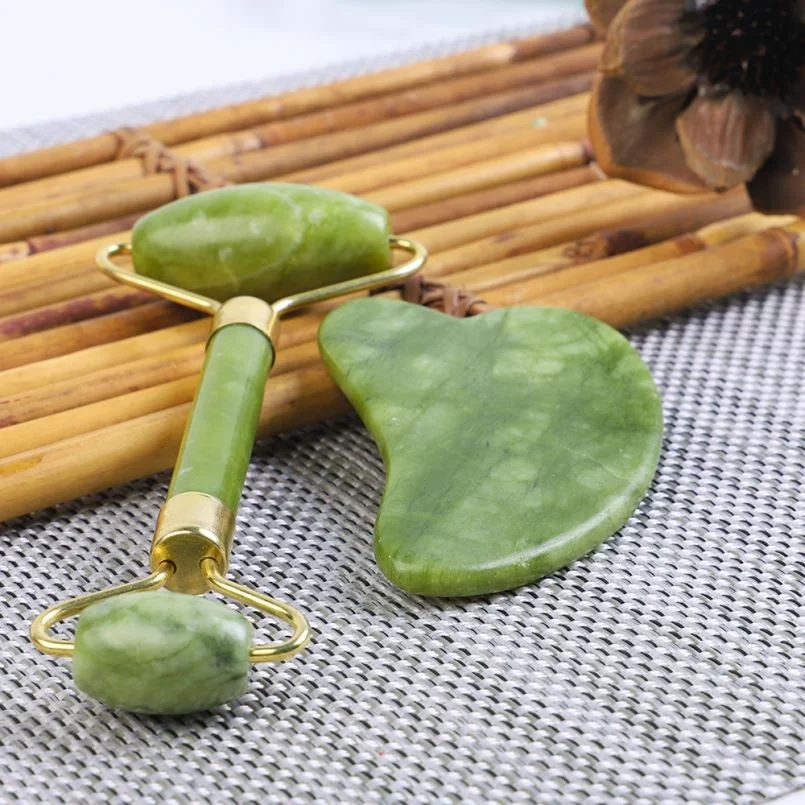 
OEM / ODM Best High Quality Anti Aging Massager Green Natural Facial Gua Sha Gemstone Green Jade Face Roller for Face Body 