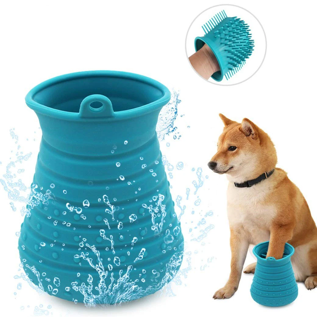 Blue Green Dog Paw Cleaner Cup Bathing Brush 2 In 1 Portable Pet Foot Cleaner Silicone Grooming Paw Washer For Medium Large