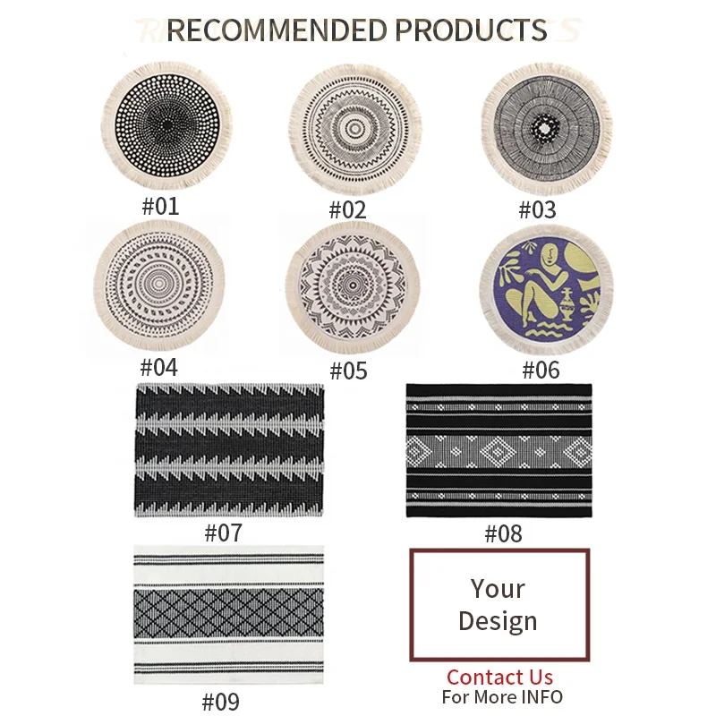 Wholesale wedding boho woven printed round dining placemats set with coaster bohemian woven round table placemats