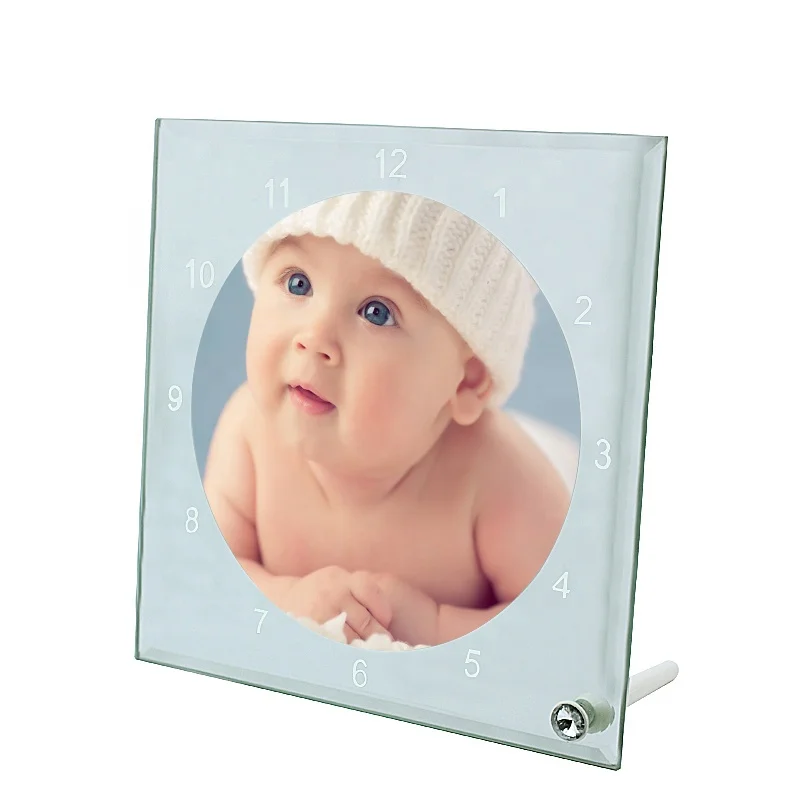 Wholesale square sublimation glass frame round picture with clock