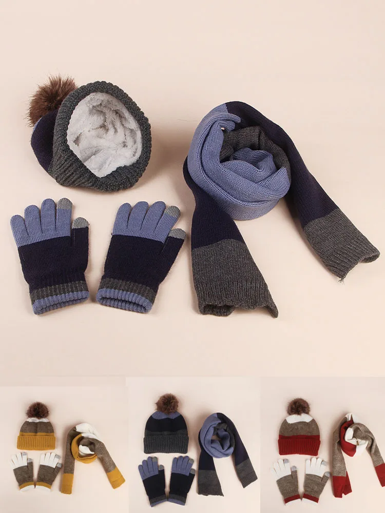 2025 Custom New Fashion Winter Beanie Hats Scarf Gloves Set for Children and Women