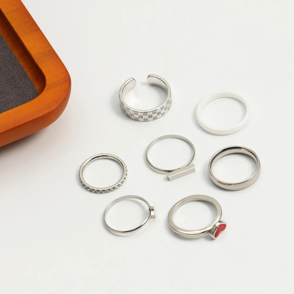 Custom Stainless Steel Stackable Eternity Tennis Iced Out Star Heart Engraved Rings Jewelry Women