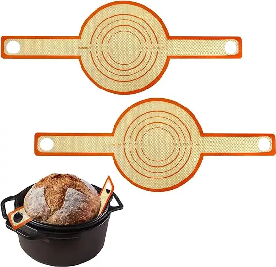 Custom Reusable Silicone Bread Sling non-stick silicone baking mat with long handle for Dutch Oven