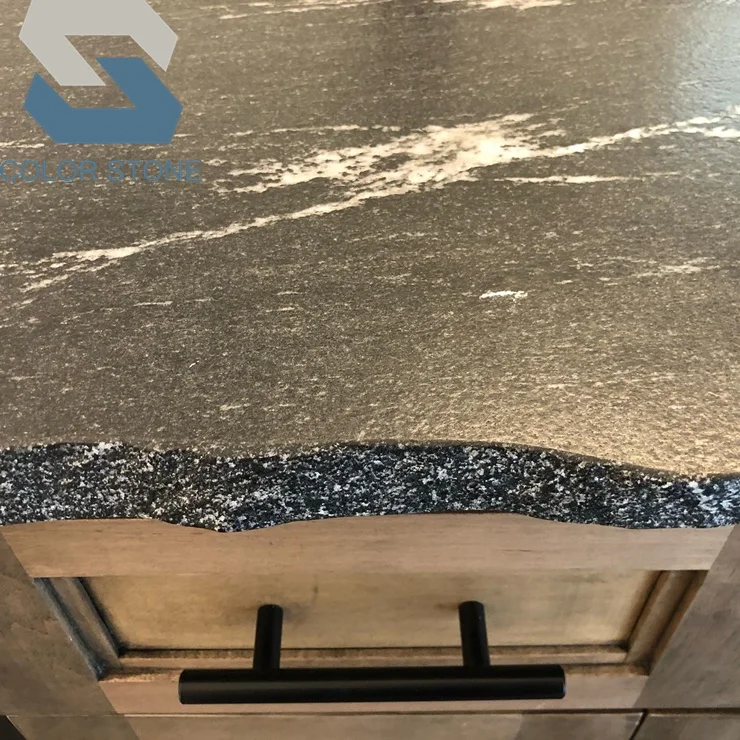 Black Natural Stone Via Lactea Granite Kitchen Countertops Waterfall Island Tops Bathroom Vanity Tops Worktops