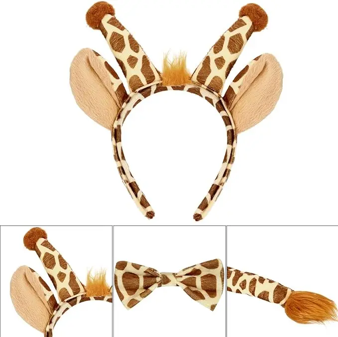 Giraffe Costume Set Giraffe Ears Nose Tail and Bow Tie Giraffe Animal Costume Kit Accessories for Kids Halloween Party