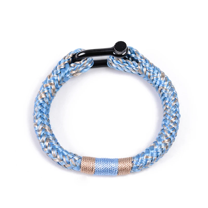 LONGJIE wholesale stainless steel buckle handmade outdoor nautical  men polyester rope bracelet for gift