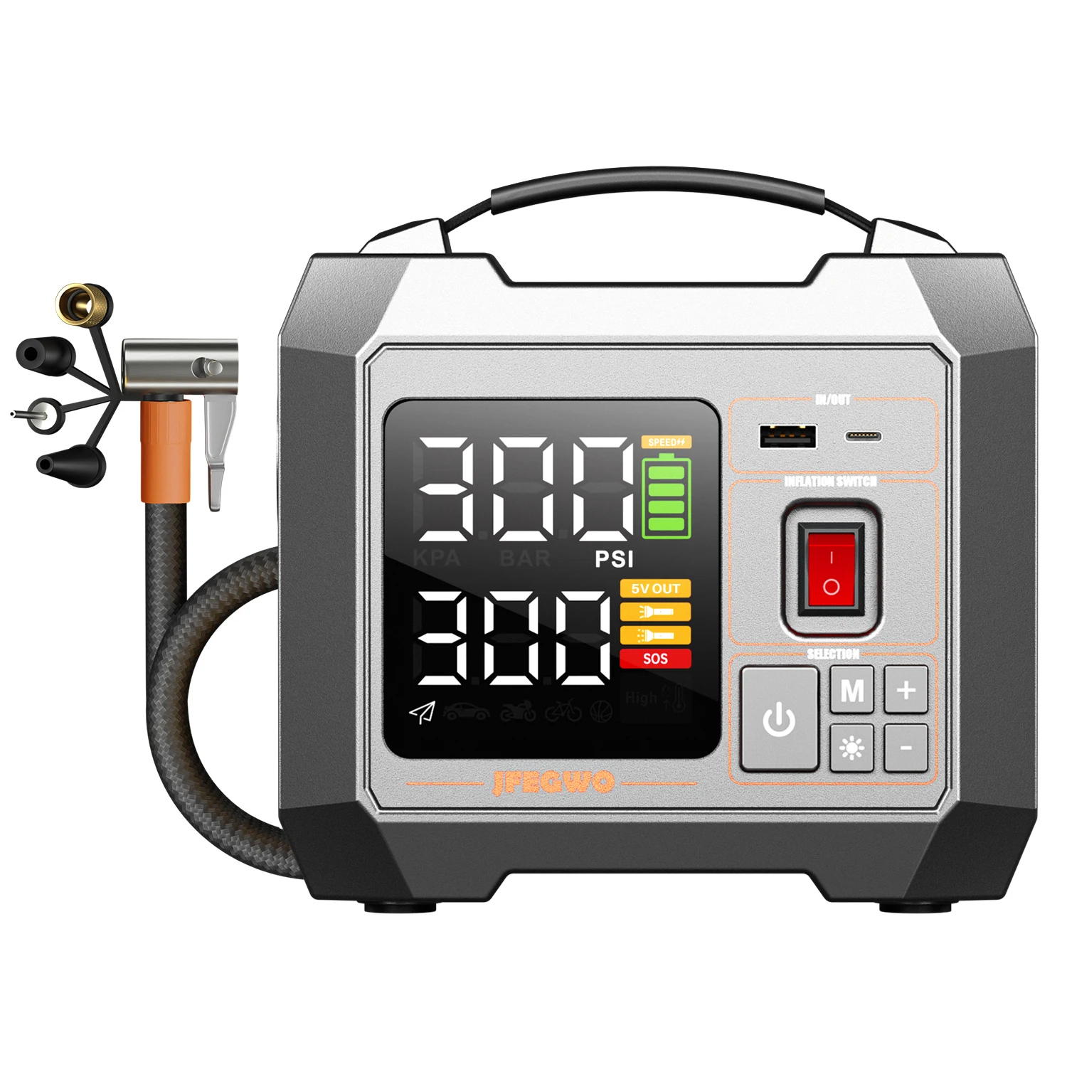 Wireless Electric Digital Rechargeable Car Tire Air Pump with high battery capacity 12V 24000mAh and Inflator Full Screen