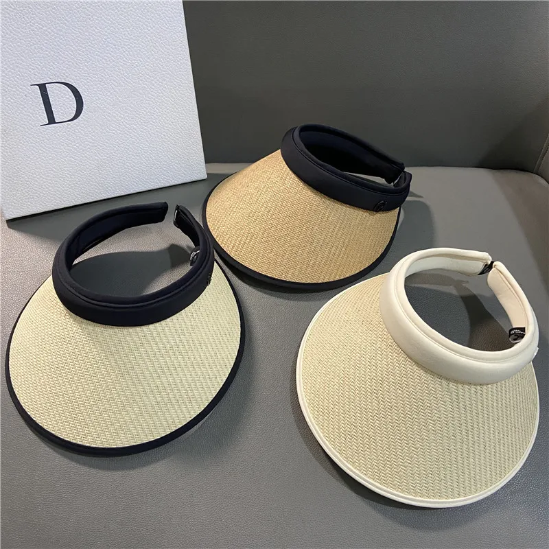 BSM384 Custom Made Hat Korean Fashion Wide Brim Uv Sun Visor Hats And Caps Open Top Sunscreen Bucket Pp Straw Hat For Women