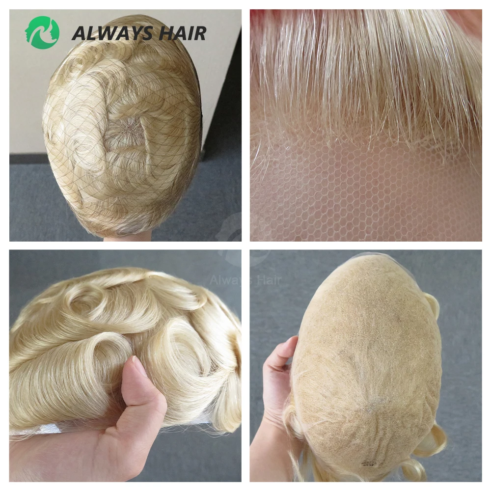 Alwayshair Full Swiss Lace Hair Unit Toupee for Man Human Hair Invisible Natural Men Hair Wig #613