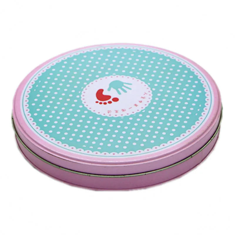 Custom round food tin cans, Pink tin box packaging candy, chocolate, biscuit snacks tinplate