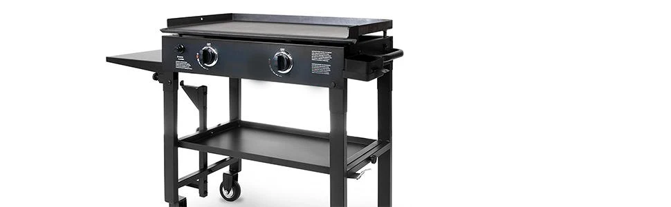 Factory direct selling outdoor handcart square with roller gas baking tray 2 burners with 1 side shelf