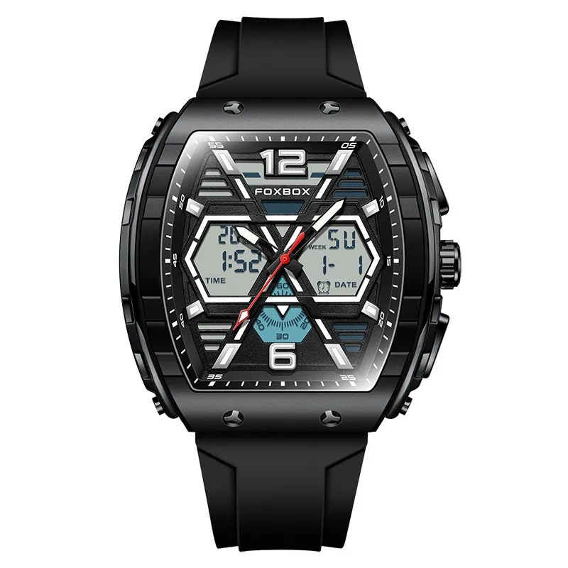 Foxbox Hot Selling Styles Oem Custom Logo Odm Skeleton Rubber Sport Fashion Luminous Automatic Digital Watch For Man