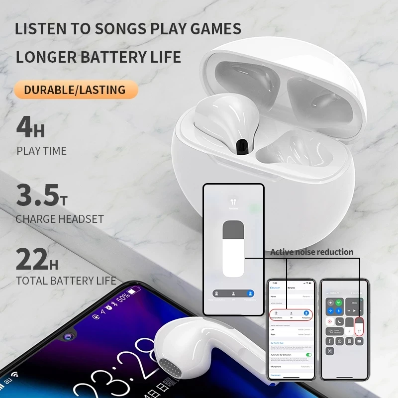 Pro6 ProB Hifi Stereo 5.0 BT Wireless Earphone Noise Canceling TWS 2021 New Headphones For iPhone Android