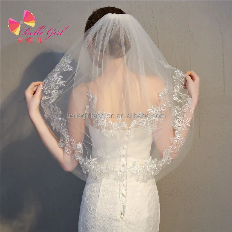 BELLEGIRL 2021 Europe and American new hot hair accessories for bride short lace flower edge wedding accessories bridal veil