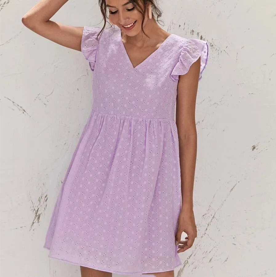 Factory direct 9 Colors casual dress short ruffle sleeve 3XL eye catching dresses V NECK solid color Dress short skirt