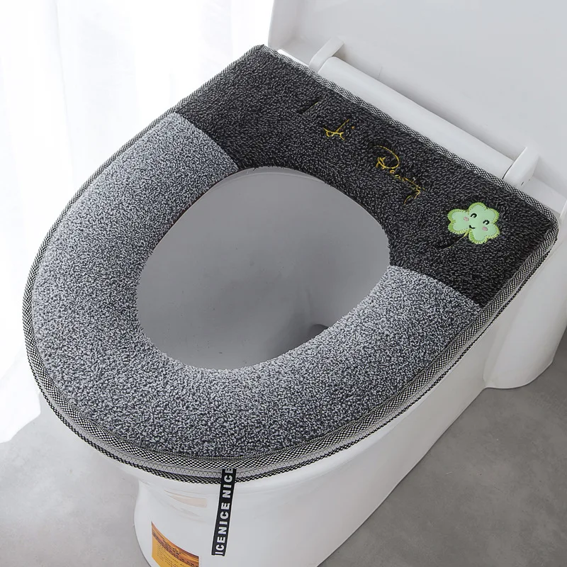 Universal Toilet Seat Cushion Plush With Handle Cute Cartoon Waterproof Household Toilet Seat Cover