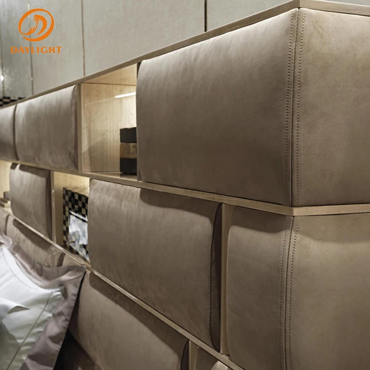 chinese foshan factory customized platform brown beds leather wooden frame furniture