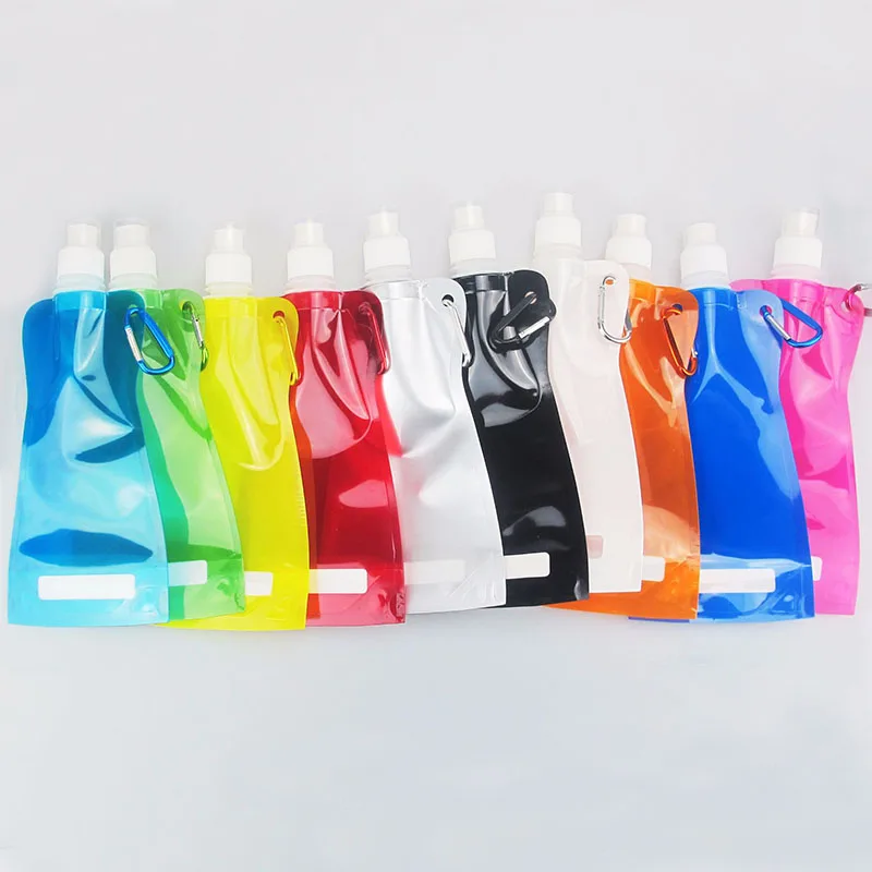Reusable Collapsible Sports Water Drink Pouch Water Bottle Bag With Corner Cap