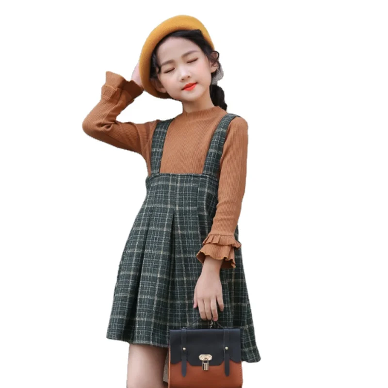 Новинка 2021, модный осенний наряд, Детский костюм из двух предметов с юбкой на подтяжках для девочек