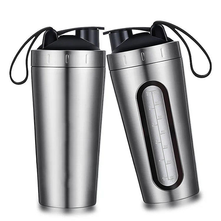 Protein Shaker with Visible Window Stainless Steel Shaker Bottle for Gym
