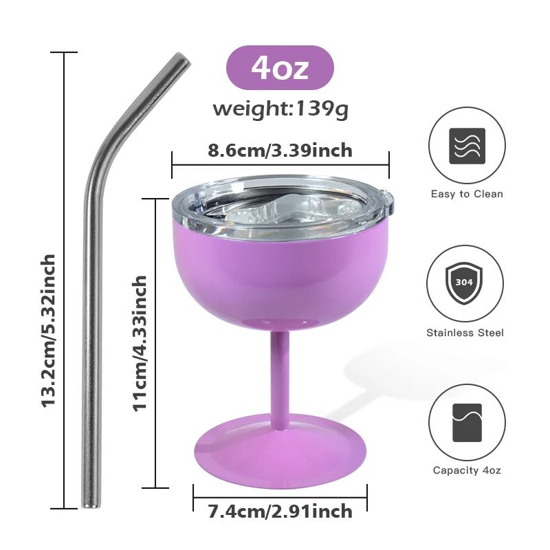 RTS China warehouse 4oz Colored Stainless Steel Margarita Cup Cocktail Glasses shot wine tumbler