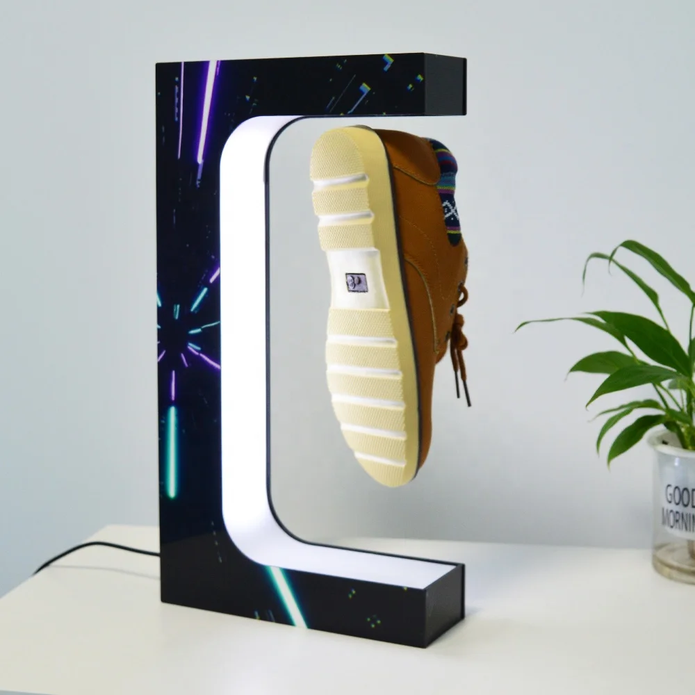 Color lighting  Casual Sneaker sports shoe Magnetic rotating levitating floating shoe display with light