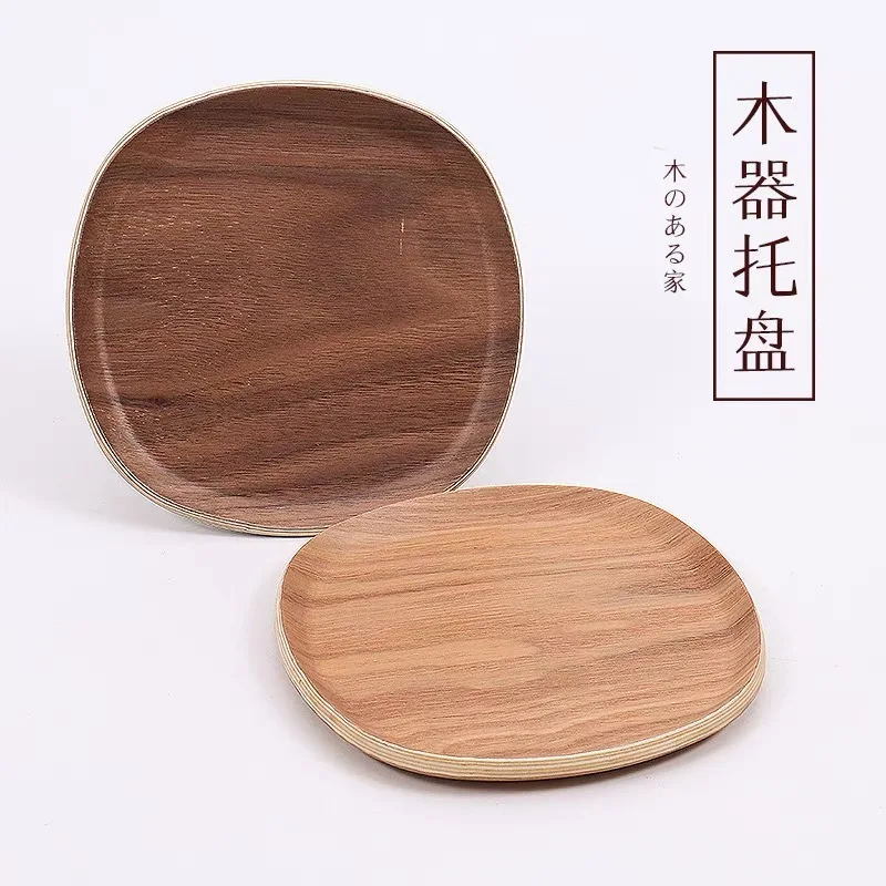 Wholesale Wood Serving Tray Tea Coffee  Fruit Dessert Cake Snack Candy Water Platter Round Wooden Plate