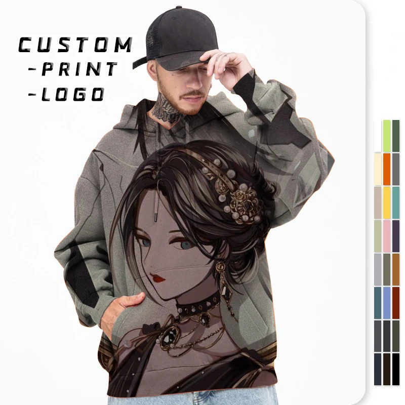Wholesale 500 GSM Heavy Hoodie Custom Logo 3D Sublimation Printed Tie Dye Anime Cartoon Blank Hoodie Sweatshirts For Women Men