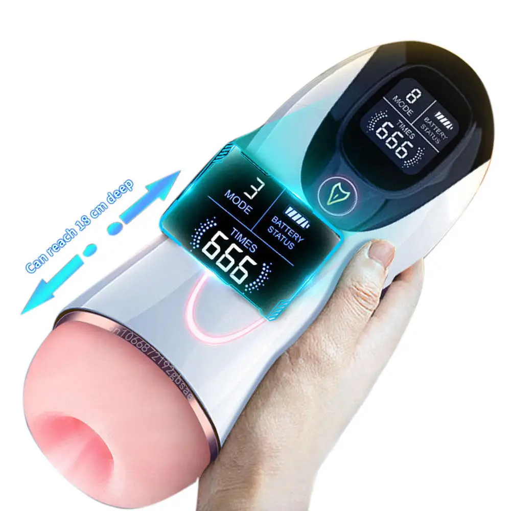 Digital Display 8 Frequency Vibrating Sex Toys Double Realistic Channel Male Penis Delayed Ejaculation Masturbation Cup for Men