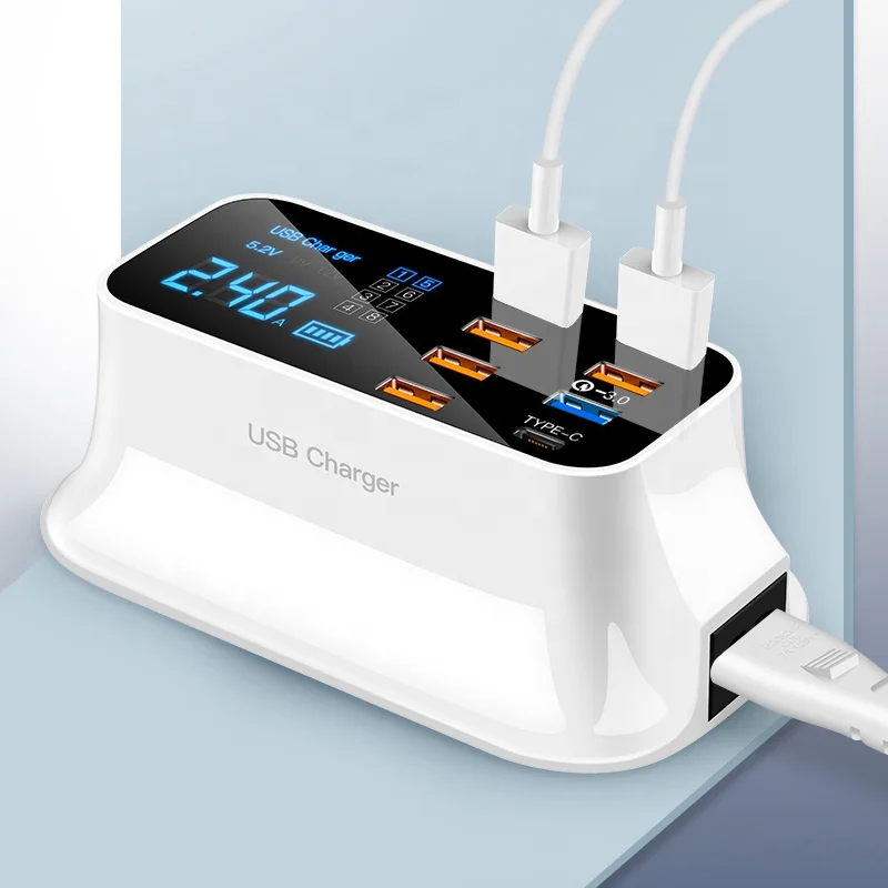 Настольная зарядная станция с несколькими портами USB и светодиодным дисплеем QC 3,0 Type C, быстрая зарядка, портативная зарядная док-станция для телефона, планшета