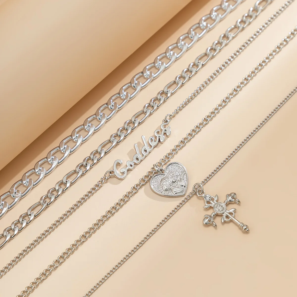 Hip hop personality letters retro multi-layer relief cross figure necklace chain