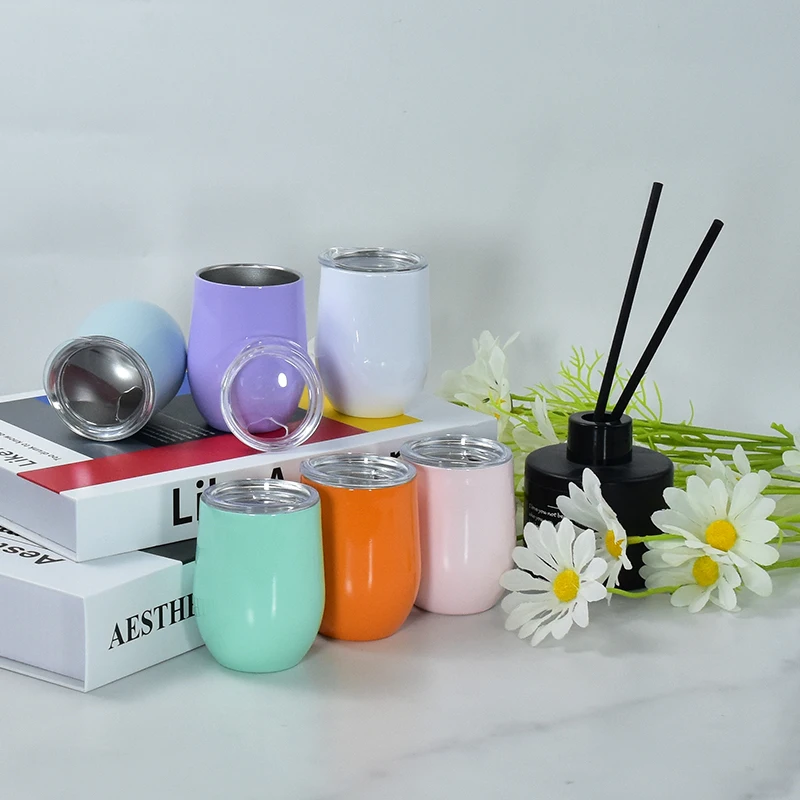 New shot glasses 3oz egg shape sublimation wine tumbler double wall insulated mini cup with plastic lid mix 12colors