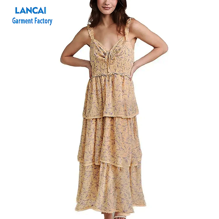 Garment Manufacturers Custom Girls Casual Dresses Floral Designer Clothes Print Dress