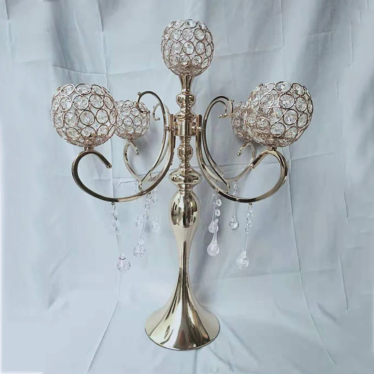 
Luxury 5 arms wedding centerpiece table decorative tall metal gold candelabra 
