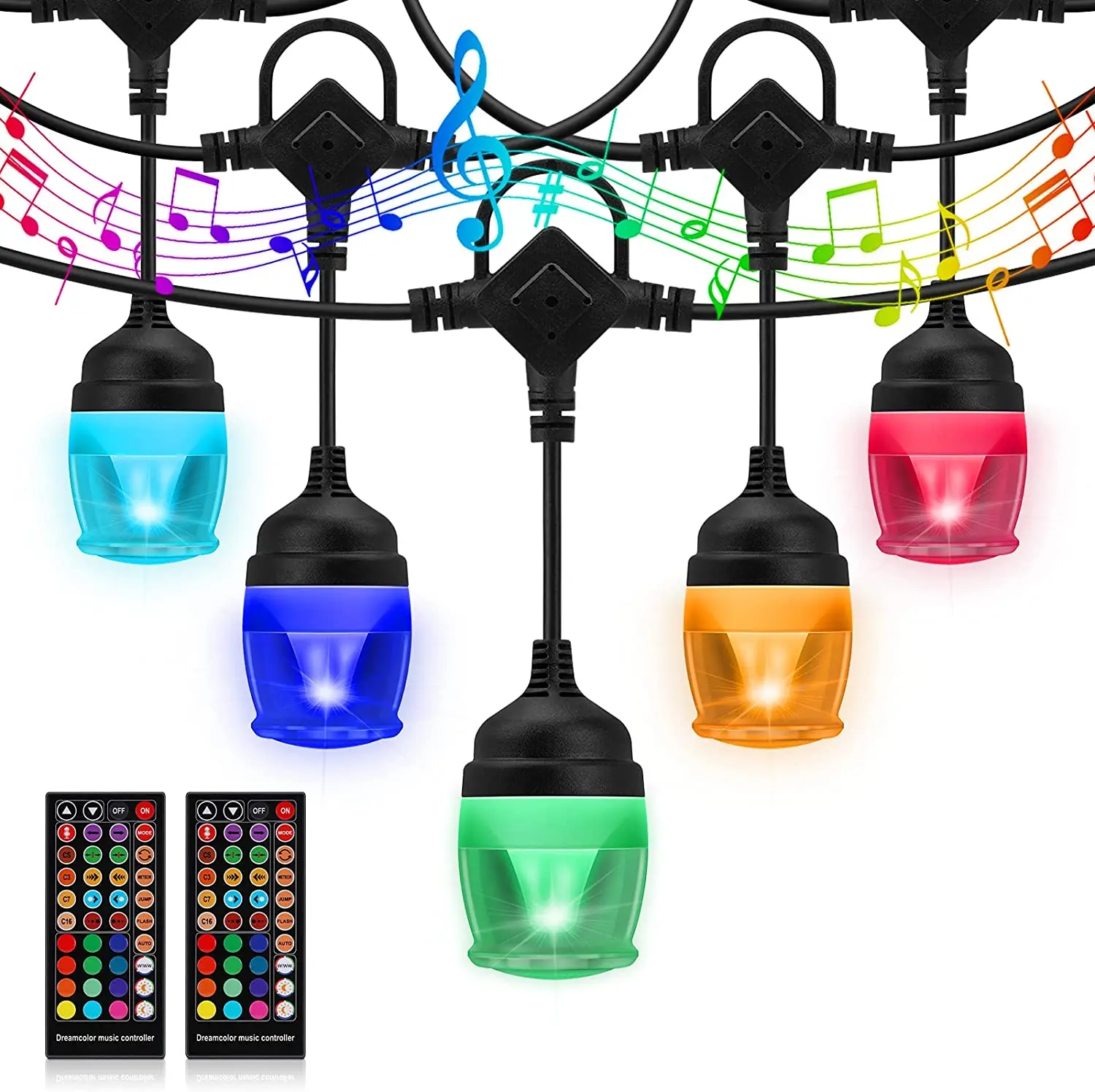 43FT Color Changing LED Hanging Lights with 14 Dimmable Bulbs
