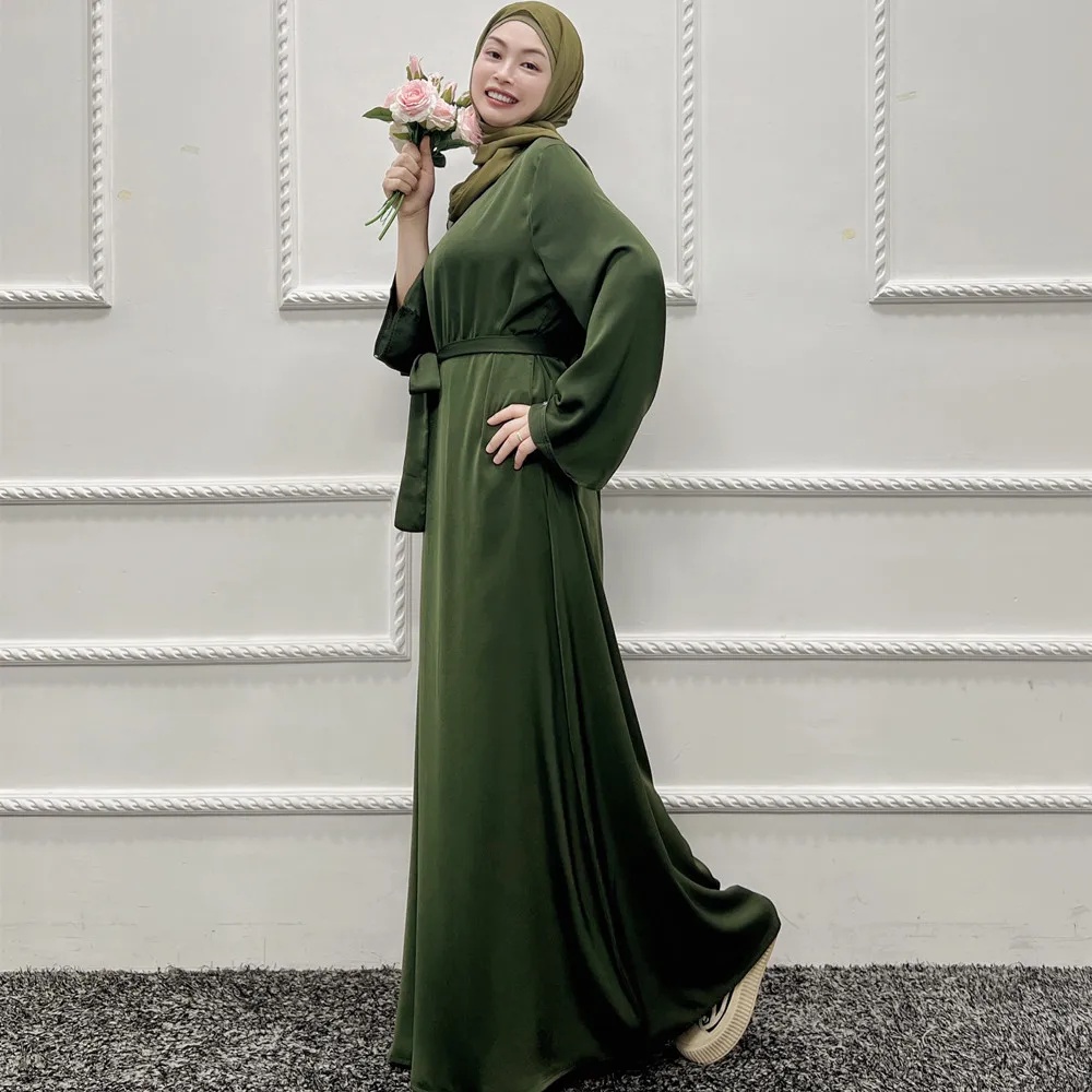Traditional Muslim Clothing Solid Color Dubai Abaya Modest Dresses For Islamic Women crew neck abaya kaftan dress