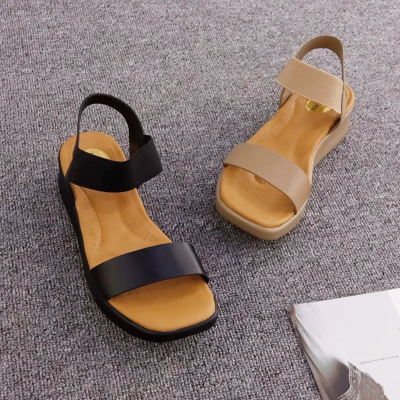 Summer Black elastic strap sandals Women Open Toe Platform Back Strap Sandal Shoes Ladies New Trendy Sandals Wholesale And Cheap