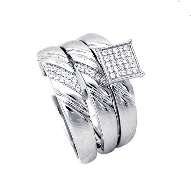 his and her 3pcs aaa zircon 3 pieces wedding and engagement rings bridal wedding ring set
