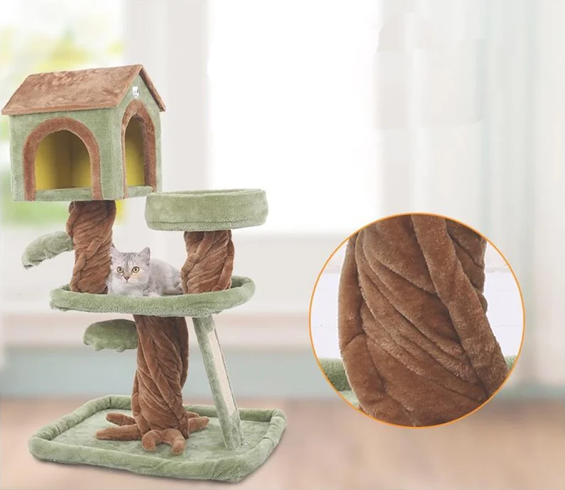 Wholesale Manufacturer Custom Tree Like Multi-layer Plush Cat Tree Simulated Plant Cat Furniture