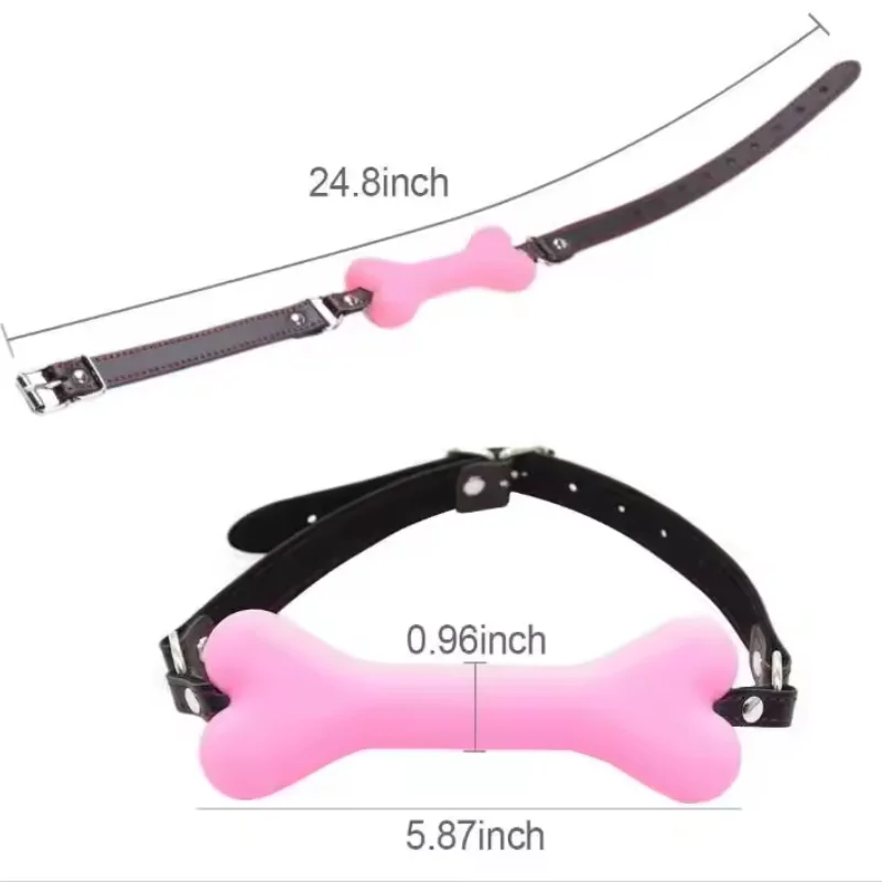 Hot Selling Bondage Silicone Leather Dog Bones Gag Mouth Pet Bone Bite Ball Gag Fetish Slave Restraints Sex Toy For Adult Couple